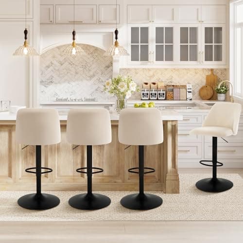 COLAMY Bar Stools Set of 3, Modern Swivel Bar Chairs, Adjustable Upholstered Barstools Counter Height with Full Backrest for Bar, Dining Room, Kitchen Island, Beige 6