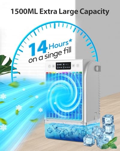 Portable Air Conditioners Fan,AI Portable AC Unit With 1500ML Water Tank,4-IN-1 Evaporative Air Cooler with Remote Control 7 Color Light Personal Mini Air Conditioner Portable for Room Office 8