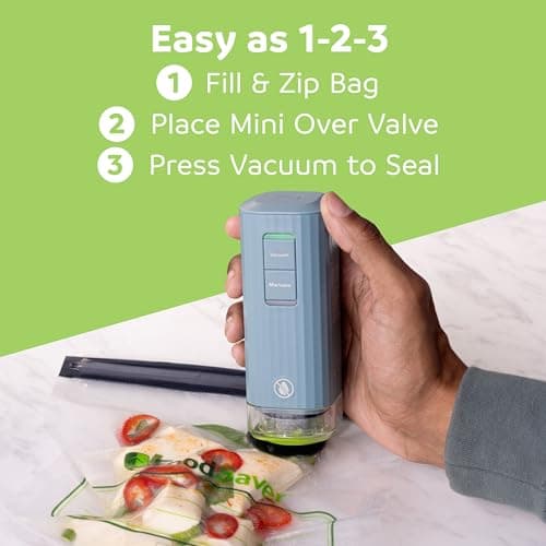 FoodSaver Mini Handheld Vacuum Sealer Machine with Marinate Setting & Charging Dock | Cordless Food Vacuum Sealer for Freezer, Storage, Sous Vide, Meal Prep | Blue 5