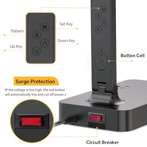 Power Strip with LED Desk Lamp: Table Lamp with Charging Station - 2 Outlets 1 USB-A Ports 1 Type-C Ports, Surge Protection and Led Display, 5ft Extension Cord, 5 Color Modes 5 Brightness 8