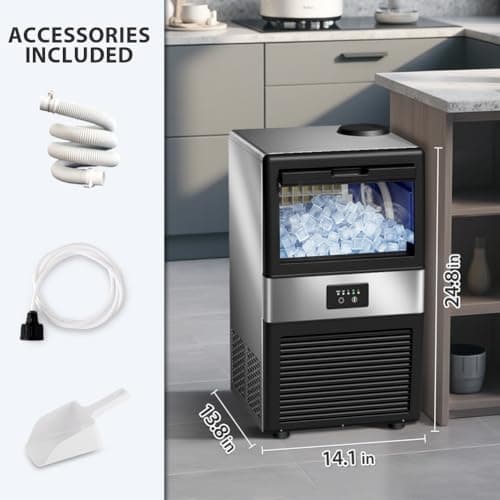 Ice Maker Machine Commercial - Freestanding Cabinet Ice Maker 32 Ice Cubes in 11-20 Mins 70 lbs in 24 Hours, with 3 Ice Thickness Jug & Tap Water Inlet Auto Self-Cleaning for Home Office Bar 5