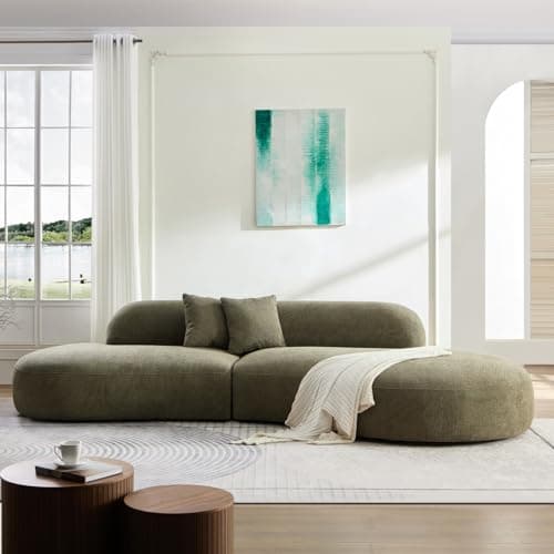 YOPENG 135.4" Oversized Curved Sofa Luxury Couch for Living Room, Modern Couch Modular, Comfy Green Sofa, Upholstered Boucle Minimalist Sofa for Apartment Home Offce, Right Facing 5