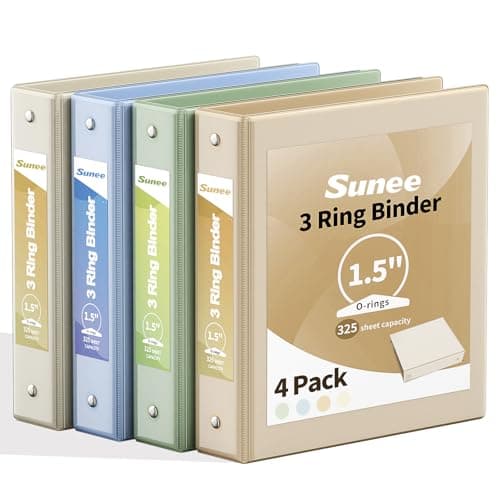 SUNEE 3 Ring Binder 1.5 Inch 4 Pack, Clear 1 1/2 Inch View Binder Three Ring PVC-Free (Fit 8.5x11 Inches) for School or Office Supplies, Neutral Aesthetic