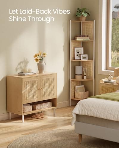 VASAGLE Natural Rattan 3-Tier Shoe Cabinet, 16 Pair Shoe Storage Cabinet, Boho Style Shoe Organizer with Height-Adjustable Shelves and Steel Legs, for Entryway, Closet, Hallway, Oak Beige ULBC049N01 7