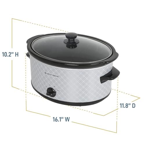 West Bend Slow Cooker 6-Quart Manual Crockery Style with Dishwasher Safe Oval Ceramic Crockpot and Glass Lid Two Temperature Settings Plus Keep Warm, 330-Watts, Silver 6