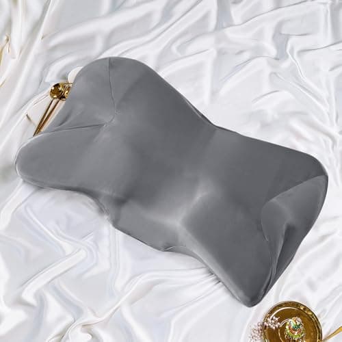 Eychei Satin Pillowcase for Cervical Pillow, Dark Grey Silky Cervical Pillow Case Contour Pillow Case Cover with Zipper, Smooth Ergonomic Pillowcase for Neck Pillow Cover