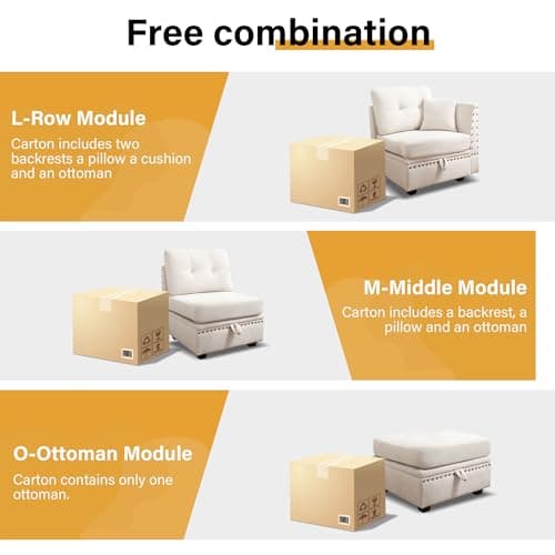 MAHOMICO 110" Modular Sectional Sofa 6 Seat Modular Couch with Storage, Memory Foam, Convertible Sectional Couches for Living Room, U Shaped Comfy Modular Sofa with Vintage, Beige 7