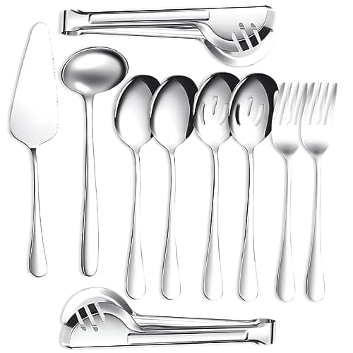 NEXNEOM Serving Utensils Set 10 Pcs - Stainless Steel Silver Serving Utensils with Stunning Mirror-Finish - Lightweight, Rust-Resistant & Easy Maintenance - Ideal Serving Spoons for Parties & Wedding