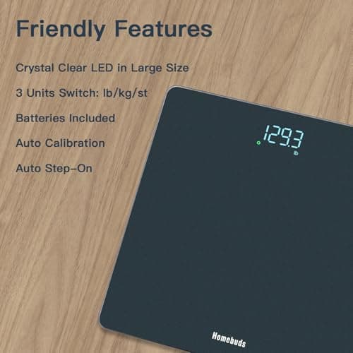 Homebuds Bathroom Scale for Body Weight, High Precision 0.1lb by Professional Factory Since 2001, Weight Scale LED Display and Step-On, 3*AAA Batteries Included, 400lb/182kg, Blue 5