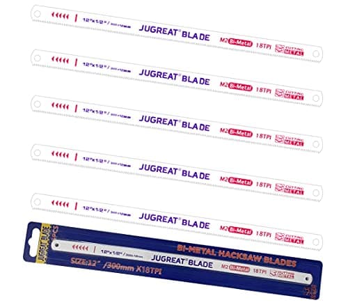 JUGREAT 12" Hacksaw Blades Replacement Bi-Metal, High Speed Steel -18TPI (5 Pack)