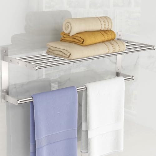 Towel Racks for Bathroom, 2 Tier Bathroom Shelf with Towel Bar, 24 Inch Stainless Steel Towel Rack Wall Mounted, Bathroom Towel Storage Hotel Towel Rack with Shelf, Brushed Nickel 7