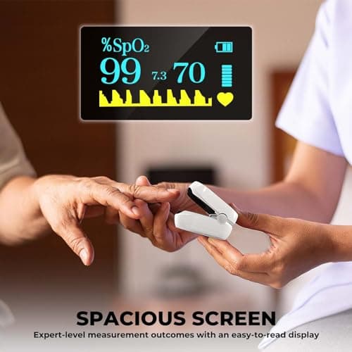 SIERQ Fingertip Pulse Oximeter, with OLED Screen Auto Graph Display/Alarm and AAA Batteries Lanyard, Fast and Accurate Measurements for Home and Outdoor Sports 5