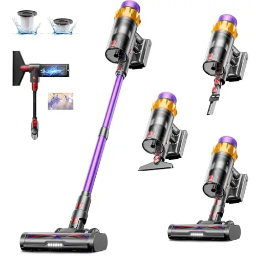 Cordless Vacuum Cleaner, 550W 45KPA 70 Mins Vacuum Cleaners for Home, Self-Standing Cordless Vacuum with Charging Dock Station, LED Display, Upgraded Anti-Tangle Stick Vacuum for Pet Hair/Carpet/Floor