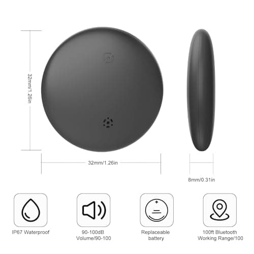 VODESON Ultra-Light & Mini Bluetooth Tracker, IP67 Waterproof, Keys/Luggage/Suitcases Finder, Compatible with Find My App (iOS), Replaceable Battery, 2-Pack, Black 7