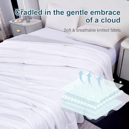 Cooling Comforter Twin Size, Cooling Blanket for Hot Sleeper, Double-Sided Cold Blanket for Night Sweats, Lightweight Soft Cool Comforter,White 66x90inch 5