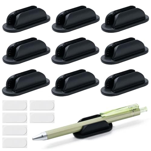 10 Pack Adhesive Pencil Holders for Desk,Silicone Flexible Pen Holder for Wall, Office, School,Home,Classroom Must Haves,Teacher Supplies Accessories,Desk Organizer,Art Supply,Small Gift (10, Black)