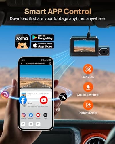 70mai 4K T800 3 Channel Dash Cam, Dash Cam Front and Rear Inside(2160P+2160P+1080P), STARVIS 2 IMX678, HDR Night Vision, Dash Camera for Cars with 512GB Card, WiFi 6, 4G LTE, ADAS, 24H Parking Mode 7