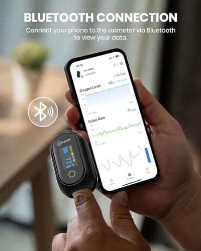 Rechargeable Pulse Oximeter Fingertip - Continuous Blood Oxygen Saturation Monitor, SpO2 and Pulse Rate Tracking, Finger O2 Pulse Oximeter, APP Report Features with Bluetooth, Custom Beep 5