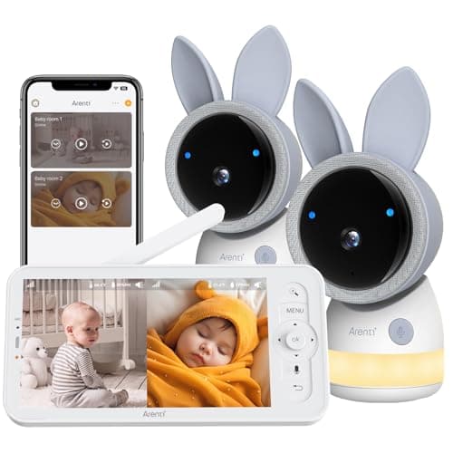ARENTI Upgraded Baby Monitor with 2 Cameras, 4MP 2.4G&5G WiFi Baby Camera Monitor, Infrared Night Vision, Night Light, 2-Way Audio, Cry&Motion Detection, Temp&Humidity Sensor, App Control