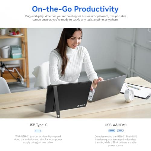 Veout 16" 1920 * 1200P IPS Portable Monitor, USB-C/HDMI FreeSync, 0.3" Ultra-Slim with Kickstand, 4 Colors for Travel & Office 6