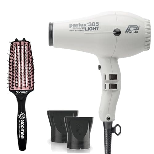 Parlux 385 Powerlight Ionic and Ceramic White Hair Dryer with Miracle Detangling Brush Medium Size Nylon & Boar Bristles for All Hair Types – Blush Pink