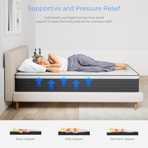 Queen Mattress,10 Inch Queen Size Mattresses, Hybrid Mattress in a Box with Memory Foam and Independent Spring, Soft and Comfortable, Pressure Relief, Cool and Breathable, CertiPUR-US, Medium Firm 6