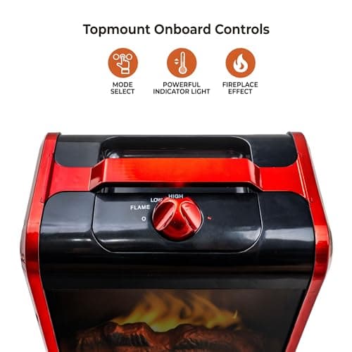 Comfort Zone Electric Mini Fireplace Space Heater with Realistic 3D Flame, Stay-Cool Body, Carry Handle, Overheat Sensor, and Safety Tip-Over Switch, Ideal for Home, Bedroom, & Office, 1,200W, CZFP1 5