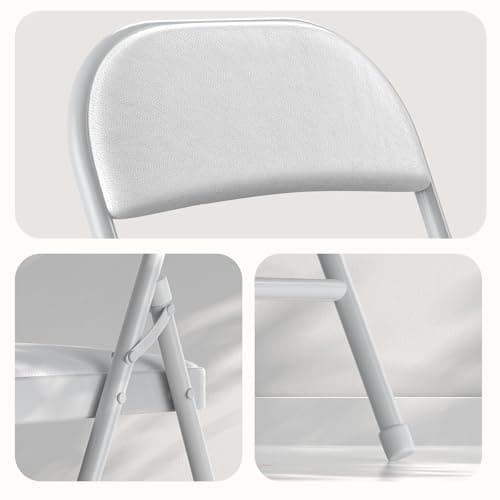 Nazhura 4 Pack Folding Chairs with Padded Cushion and Back, Khaki Metal Chairs with Comfortable Cushion and Durable Steel Frame for Home and Office, for Indoor and Outdoor Events (White, 4 Pack) 5