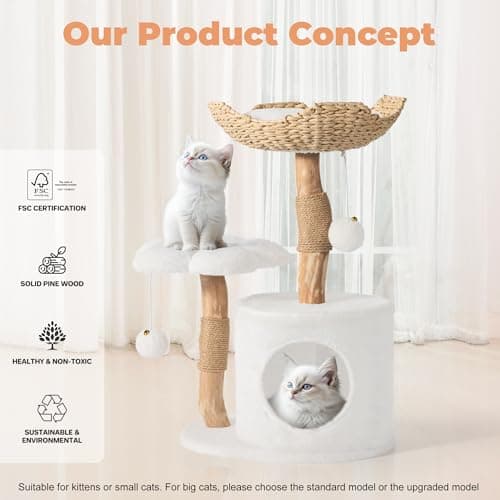 Modern Cat Tree, Wood Cat Tree Tower for Small Cats, Luxury Cat Condo with Scratching Posts and Flower Platforms, Cat Furniture by Easyego, (White) 6