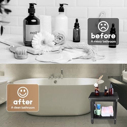 Imzufull HDPE Shower Bench Stool, Waterproof Shower Bench with Storage Shelf, Adjustable Non-Slip, Indoor or Outdoor Use, Black 7