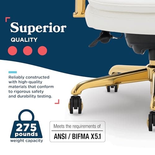 La-Z-Boy Opus Ergonomic Bonded Leather Swivel Executive Chair, White and Gold (CCHR10015A) 9