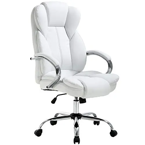 BestOffice Ergonomic Office Chair Desk Chair PU Leather Computer Chair Executive Adjustable High Back PU Leather Task Rolling Swivel Chair with Lumbar Support (White)