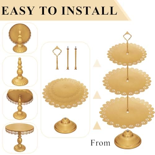 JALANCY Set of 9 Cake Stands Metal Cupcake Stand Set Multiple Styles Candy Fruit Display Tower Dessert Plate Cake Serving Tray for Birthday Party Wedding Anniversary Baby Shower Engagement (Gold) 7
