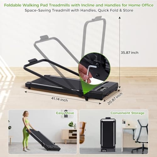 Walking Pad with Incline and Handle Bar, 3.0HP Portable Electric Compact Walking Pads Treadmills with Handles for Home Small Spaces, Small Treadmill with Incline, 320 lbs Capacity, 0.6-6.2MPH 5