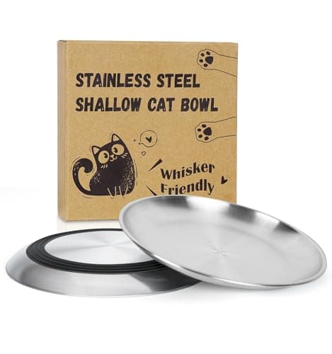 Supet Cat Plates for Wet Food, Non-Slip Whisker Friendly Bowls, Stainless Steel Shallow Wide Dishes for Indoor Cats (13Oz, 2Pcs)