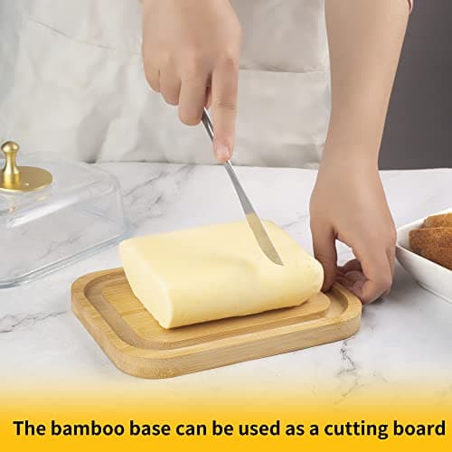 BTWD Glass Butter Dish with Lid for Countertop and Refrigerator, Extra Large Butter Keeper Container Storage with Handle for Fridge, Butter Holder for Counter, Butter Tray Clear Covered Butter Dishes 7