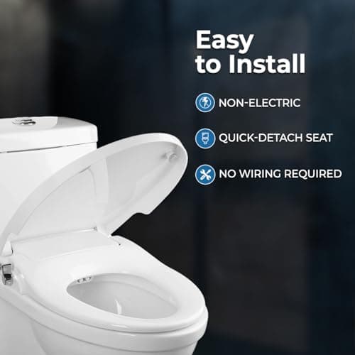 GenieBidet Bidet Toilet Seat Elongated | Fits Your Current Toilet Seat | No Wiring & Easy Install Elongated Bidet | Self Cleaning Dual Nozzles with Rear & Feminine wash | Hybrid T included 9