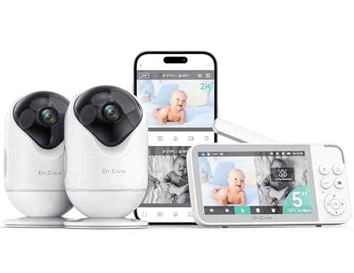 Dr.Care VistaView Smart WiFi Baby Monitor with 2 Cameras- 5” 1080P Split Screen & 2K Camera App Control, Cry & Motion Alerts, Night Vision, 5000mAh Battery, 2-Way Talk, Triple Security, 1279ft Range