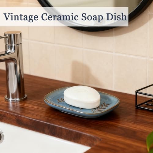 HighHerz Aesthetic Ceramic Soap Dish for Shower, Soap Holder with Raised Relief, Shower Soap Dish for Shampoo Bar Or Sponge, Soap Saver for Bathroom, Kitchen, Sink, Decorative Soap Tray (Blue) 6