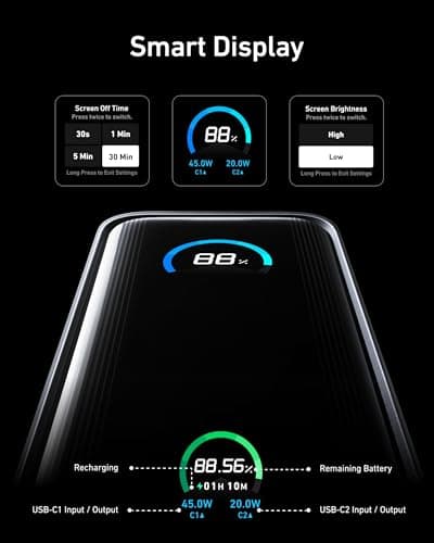 Anker Prime Power Bank, 9,600mAh Battery Pack with 65W Output Wall Charger, Supports PD 3.0 and PPS, 30W Fast Recharging, Sleek Portable Charger for MacBook Pro, iPhone 17/16 Series, Galaxy, iPad 6