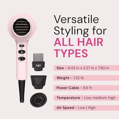 L'ANGE HAIR PowerStyle Turbo Ionic Hair Dryer | 1875 Watt Professional Blow Dryer with Diffuser & Concentrator | Multiple Heat & Speed Settings for Fast Drying | Salon-Grade Styling Tools, Blush 8