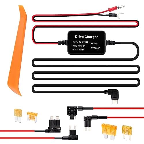 Dash Cam Hardwire Kit,[Upgraded Version] USB C Hardwire Kit for Dash Camera with 12V-24V to 5V Power Supply,Fuse Tap,Blade Fuses & Pry Tool,Protecting Car Dash Cam Front and Rear