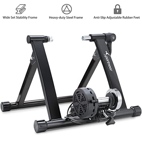 Sportneer Bike Trainer: 8 Level Resistance Magnetic Stationary Bike Stand for 26-28" & 700C Wheels - Bike Trainer Stand for Indoor Riding with Quick Release Lever & Front Wheel Riser Block 9