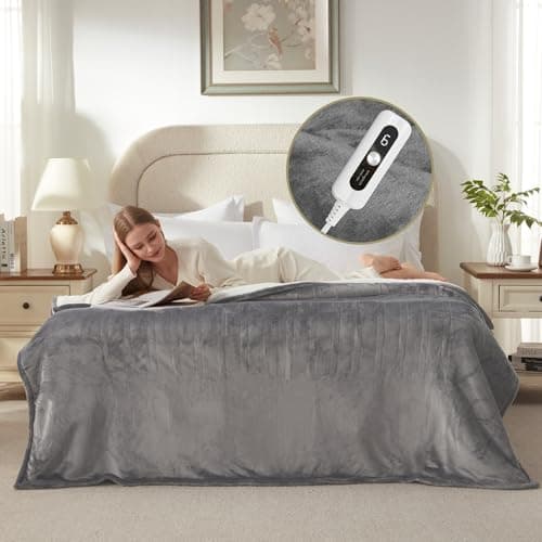 SNUGSUN Electric Heated Blanket Full Size, Soft and Cozy Thickened Flannel and Sherpa Electric Blanket for Bed, Automatic Safety System 6 Heating Levels & 10 Hours Auto-Off, 72"x84" London Grey