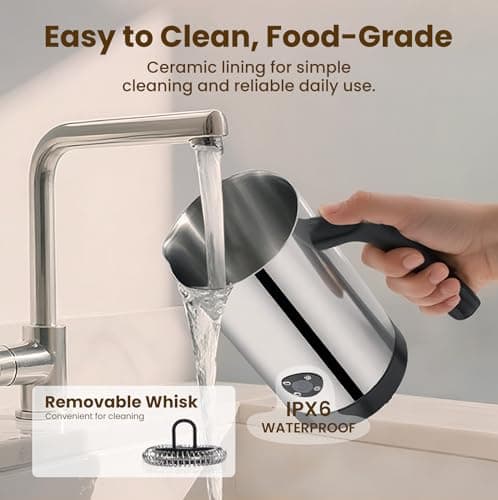 Milk Frother, 4-in-1 Milk Frother and Steamer, 10.6oz Electric Milk Steamer, Automatic Cold and Hot Foam maker for Lattes, Cappuccinos, Ceramic Lining Interior (Polished) 9