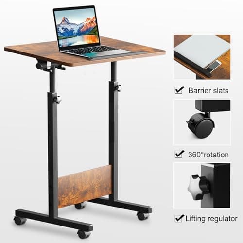KOUPA Height Adjustable Mobile Standing Desk 16×24 in,360° Flip Desk Stand Desks Home Office Table Standing for Small Space Offices,Easy to Assemble(Adjustable Height: 32in-47in) 8