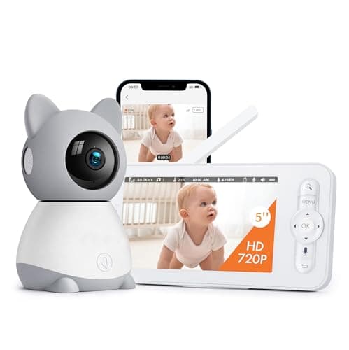 Yeluor 2K Baby Monitor, Baby Monitor with Camera and Audio, 5" Color Display, Infrared Night Vision, 2-Way Talk, Temperature & Sound Alarm, Cry & Motion Detection, Free Phone App