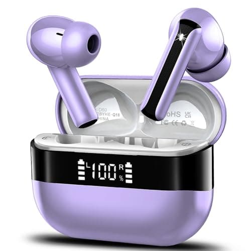 AOSRAU Wireless Earbuds, Bluetooth 5.4 Headphones HiFi Stereo, Bluetooth Earbuds with 4 ENC Mics, 48H Playtime Ear Buds with LED Display Charging Case, IP7 Waterproof in Ear Earphones Deep Purple