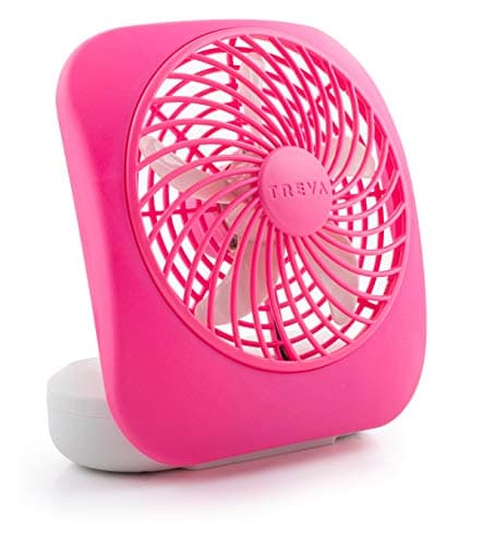 O2COOL Treva 5 Inch Battery Powered Fan Portable Desk Fan 2 Cooling Speeds with Compact Folding & Tilt Design Cubicle Accessories Small Portable (Raspberry)