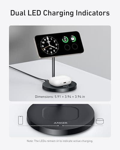 Anker MagSafe Compatible MagGo Charger Stand, iPhone 17 Wireless Charger, 2-in-1 Charging Station, Qi2 Certified 15W Fast Charging, for iPhone 17/16/15/14/13/12, AirPods Pro (Black, No Adapter) 5